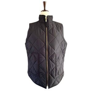 J. CREW Women's Quilted Puffer Vest Black Full Gold Zip Size Large NWT